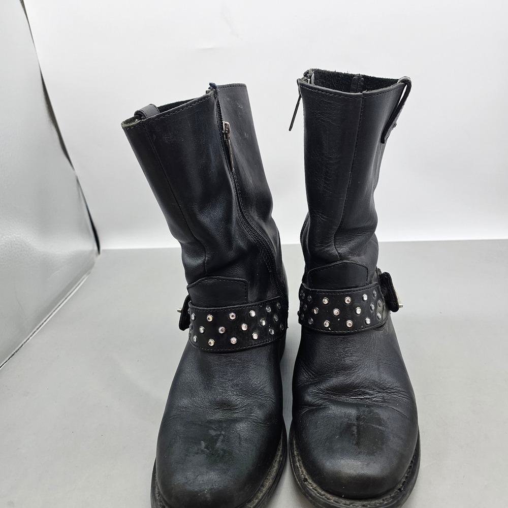 Harley-Davidson Womens Black Leather Studded Harness Biker Boots 84359 Size 9.5 - Picture 2 of 11